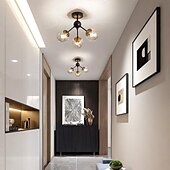 cheap Flush Mounts &amp; Semi Flush Mounts-LED Ceiling Lights 3-Color Light Source 18/41cm 1/3-Light Vintage Semi Flush Mount Ceiling Light Fixture with Glass Globe E26/E27 Black Ceiling Light for Hallway Stairway Porch Entryway Kitchen Bedroom Laundry Farmhouse 110-240V
