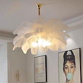 cheap Chandeliers-LED Pendant Light Chandelier Gorgeous Extra Large 80cm Ostrich Feather Bouquet 5-light Pendant Light Romantic Mounted Lighting Fixture for Restaurant Bedroom Chain Adjustable