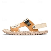 abordables Sandales de Vacances-sandales en cuir pour hommes - pantoufles de plage d&#039;été à bretelles réglables avec boucle