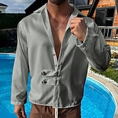 preiswerte Herrenhemd zum Knöpfen-Herren Hemd Sommerhemd Freizeithemd Strandhemd Schwarz Weiß Armeegrün Grau Leicht Blau Langarm Einfach Revers Urlaub Hawaiianisch Button-Down Bekleidung Polyester Mode Lässig Bequem