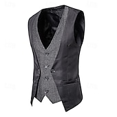 cheap Men&#039;s Vest-Men&#039;s Vest Gilet Wedding Event / Party Daily Fashion Business Spring &amp;  Fall Patchwork Button 2 in 1 Polyester Comfortable Color Block Single Breasted One-button V Neck Regular Fit Black Navy Blue