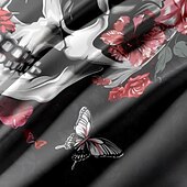 baratos Quarto de Halloween-Conjunto de capa de edredom com caveira floral de Halloween – inclui capa de edredom e fronhas – design assustador e festivo – tecido macio e confortável – perfeito para decoração de casa de Halloween