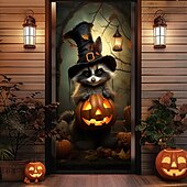 billige Halloween dørdeksler-halloween dørdekorasjoner halloween dørdeksler svart katt gresskar dør billedvev dør gardin dekorasjon bakteppe dør banner for inngangsdør gårdshus ferie fest dekor forsyninger