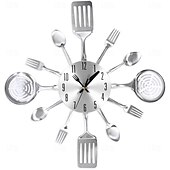 3D Wall Clock Kitchen Metal Fork Knife Clock Decorative Silver4