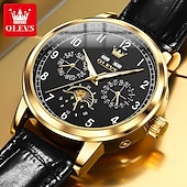 cheap Mechanical Watches-OLEVS Men Mechanical Watch Fashion Business Wristwatch Automatic Self-winding Moon phase Luminous Perpetual Calendar Leather Watch