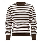preiswerte Herrenpullover-Herren Pullover Strickpullover Gerippt Stricken Standard Strick Streifen Rundhalsausschnitt Modisch Basic Freizeitskleidung Verabredung Bekleidung Herbst Winter Schwarz Grün M L XL