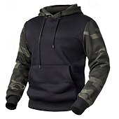 abordables sudaderas basicas hombre-Hombre Sudadera Negro Verde Ejército Caqui Con Capucha Bloque de color Color Camuflaje Retazos Bolsillo Deporte Diario Festivos Ropa de calle Básico Casual Primavera &amp; Otoño Ropa Sudaderas con capucha