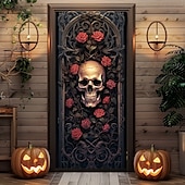 billige Halloween dørdeksler-halloween dørdekorasjoner skjelett halloween dørdeksler dørteppe dørgardindekorasjon bakteppe dørbanner til inngangsdør gårdshus ferie fest dekor forsyninger gresskar kråke