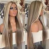baratos Perucas de seda frontais de cabelo natural-Cabelo humano remy 13x4 Lace Front Peruca Parte do meio Cabelo Brasileiro Liso Seda Multi Cores Peruca 130% 150% Densidade do Cabelo com o cabelo do bebê Cabelo com Luzes / Reflexos Com nós