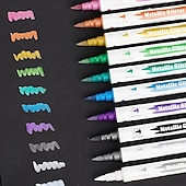 economico Adesivi-Pennarelli a doppia punta con glitter metallici con pennello e pennini fini, forniture per scrapbooking, 10 pezzi