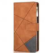 Недорогие Чехлы для Samsung-телефон Кейс для Назначение SSamsung Galaxy Z-сгиб 6 Z Fold 5 Z Fold 4 Z Fold 3 Кошелек для карт Магнитный Молния с ремешком на запястье Ретро Геометрический рисунок ПК Кожа PU