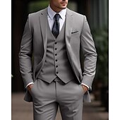 baratos Fatos formais-Ternos de Casamento Masculinos Cinza Claro Negócios Diários Sólidos Plus Size 3 Peças com Um Botão