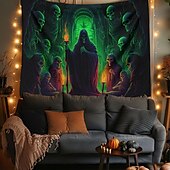 billige Halloween dekorasjon-halloween dekorasjoner grønne hodeskaller hengende billedvev veggkunst stor billedvev veggmaleri dekor fotografi bakteppe teppe gardin hjem soverom stue