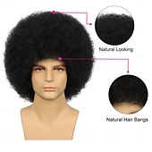 tanie Peruki historyczne-Włosy Afro Rock Disco z lat 70. dla Mężczyzn i Kobiet Bez Kleju Włosy do Noszenia i Wyjścia Krótkie Afro Kręcone Karnawałowe Syntetyczne Włosy na Codzienną Imprezę na Halloween