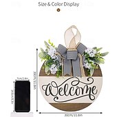 cheap Wreaths &amp; Garlands-1pc Crafting 12 Inches Welcome Sigh For Front Door Big Wooden Wreath Welcome Wreath Farmhouse Front Door Decoration Housewarming Gift for Home Outdoor Indoor