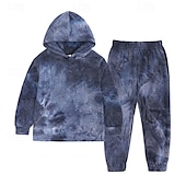 tanie Zestawy-Dla obu płci Dla chłopców Dla dziewczynek 3D Wzór tie-dye Dres sportowy Zestaw z kapturem Odzież treningowa Długi rękaw Wiosna Jesień Codzienny Wygoda Dzieci 4-12 lat Kaptur Na zewnątrz Urlop Sport