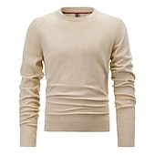 preiswerte Herrenpullover-Herren Pullover Strickpullover Gerippt Stricken Standard Strick Glatt Rundhalsausschnitt Modisch Basic Freizeitskleidung Verabredung Bekleidung Herbst Winter Schwarz Weiß S M L