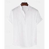 abordables Tenue d&amp;#39;affaires décontractée-Homme Chemise en lin Chemise à col chinois Chemise à col mao Chemise d&#039;été Chemise de Plage Couleur Unie Extérieur Vacances Noir Blanche bleu marine Marron Manche Courte Col montant Printemps