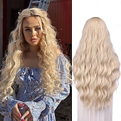 voordelige Feestpruiken-Synthetische Perucque Rechte Middeldeel Perucque Lange Rood Blauw Gember Ombre Groen Blonde Synthetische Haar Vrouwen Cosplay Zachte Feest Halloween Perucques