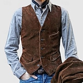 economico Gilet-Per uomo Gilet Da mare Giornaliero Vintage Di tendenza Primavera &amp; Autunno Bottoni Tasche decorative Poliestere Velluto a coste Comodo Liscio Monopetto - 1 bottone A V Standard Nero Blu Marrone Verde