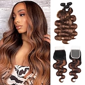 halpa 3 nippua kiinnityksellä-t1b/4/30 body wave highlight hiukset 3 nippua pitsillä
