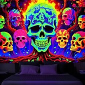 お買い得  ハロウィン壁タペストリー-ブラックライトタペストリー 紫外線反応性 暗闇で光る 頭蓋骨の木 トリッピーな山 霧の掛かるタペストリー 壁アート リビングルーム 寝室用