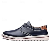 baratos Casual-sapatos masculinos casuais azul marinho - elegantes oxfords de couro com cordões e sola branca para negócios e uso diário