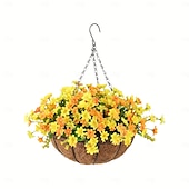 cheap Artificial Plants &amp; Flowers-Artificial Hanging Flowers in Basket - Outdoor/Indoor Patio Lawn Garden Decor, Daisy Basket with 12-Inch Coconut Lining Chain Flowerpot