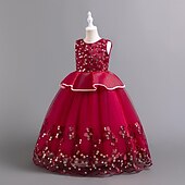 levne Párty šaty-Děti Dívčí Šaty na párty Pevná barva Flitry Puntíky Bez rukávů Svatební Vánoční Večírek Elegantní Princeznovské Polyester Maxi Flitrové šaty Šaty na párty Tylové šaty Léto Jaro Podzim 4-12 let Čern