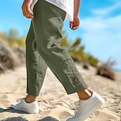 olcso Ünnep-Férfi Vászon nadrág Nyári nadrág Háromnegyedes nadrágok Strand nadrág Zsinór Rugalmas derék Sima Mokaszinok Légáteresztő Borjú-hossz Hétköznapi Napi Szabadság Divat Klasszikus stílus Fekete Fehér