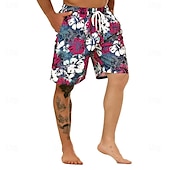 cheap Tropical Plants &amp; Flowers-Men&#039;s Graphic Flower / Floral Swimming Trunks Board Shorts Swim Shorts Mid Waist Streetwear Hawaiian Boho Casual Daily Holiday Drawstring with Mesh lining Elastic Waist Designer Clothing Apparel