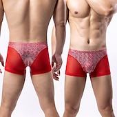 cheap Men&#039;s Boxers Underwear-Men&#039;s 1 PCS Boxers Underwear Boxer Shorts Patchwork Polyester Breathable Soft Comfortable Plaid Color Block Mid Rise Black White