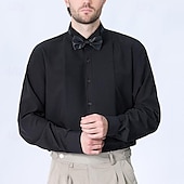 voordelige strijkvrije overhemden voor heren-Voor heren Overhemd Overhemd met knopen Effen Bruiloft Feest Zwart Geel Rood Blauw Lange mouw Revers Lente &amp; Herfst Kleding