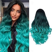 voordelige Feestpruiken-Synthetische Perucque Rechte Middeldeel Perucque Lange Rood Blauw Gember Ombre Groen Blonde Synthetische Haar Vrouwen Cosplay Zachte Feest Halloween Perucques