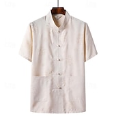 cheap Men&#039;s Tee Sets-Men&#039;s T-shirt Suits Shirt and Pant Sets 2 Pieces Outfits Short Sleeve Standing Collar Summer Chinese character Fashion Chinese Style Casual 2 Piece Vacation Daily Wear Going out White Beige Gray Top
