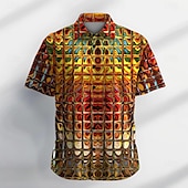 Men's Gradient Metallic Shirt Button Up Shirt Short Sleeve Vintage Casual Vacation Party Evening Wear Daily Summer Turndown Button Up 3D Print Yellow Gold Green 7