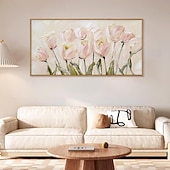 お買い得  花/植物画-手作りの油絵キャンバス壁アート装飾モダンな抽象ピンクのユリの花リビングルームホームデコレーションロールフレームなし未延伸絵画