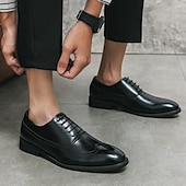 tanie Formalny-męskie klasyczne brązowe buty typu oxford z zapięciem na rzepy – skórzane buty typu brogsy na spotkania biznesowe, wesela i formalne imprezy