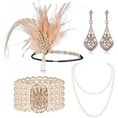 abordables Accesorios y más-Vintage 1920s El gran Gatsby Diadema de estilo flapper Conjunto de accesorios charlestón Invitado a la boda Pluma Moda Mujer Mascarada Recepción de Boda Despedida de Soltera Festival Adulto Pulsera