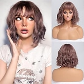 cheap Party Wigs-Ombre Blonde Wigs for Women Short Wavy Wig with Bangs Ash Blonde Bob Wig with Dark Roots Medium Length Natural Synthetic Hair for Daily Party&amp;amp Cosplay Halloween Wigs