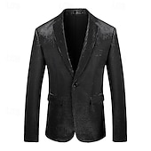 billige Blazere for menn-Herre Blazer Formell kveld Fritid / hverdag Søt Alle årstider 65%Cotton 35%Polyester Ensfarget / vanlig farge Paljetter Fritid Bryllup Enkeltkneppet Blazer Sølv Svart Rød Blå