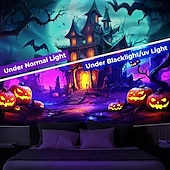 levne halloweenské nástěnné tapisérie-halloween dekorace lovený dům tapisérie černé světlo UV reaktivní záře ve tmě mlhavý hřbitov závěsná tapisérie nástěnná malba do obývacího pokoje ložnice