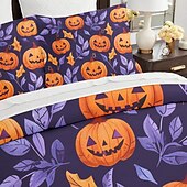 levne Sady přikrývek-halloween podzimní sada povlečení na přikrývku z dýně - obsahuje povlak na přikrývku a povlak na polštář - slavnostní a útulný design - měkká a pohodlná látka - ideální pro halloween a podzimní výzdobu domova