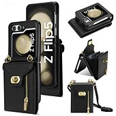 cheap Samsung Cases-Phone Case For Samsung Galaxy Z Flip 6 Z Flip 5 Z Flip 4 Z Flip 3 Flip Cover Zipper with Lanyard Card Slot Retro PC PU Leather