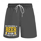 お買い得  食べ物と飲み物-男性用 レタード おかしい ビール スイムトランク スイムショーツ ボードショーツ ミディアムウエスト ハワイアン カジュアル 祝日 ビーチ ドローストリング メッシュ裏地付き 弾性ウエスト デザイナー 衣類
