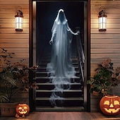 billige Halloween dekorasjon-halloween dørdekorasjoner halloween dørdeksler zombie brud dør billedvev dør gardin dekorasjon bakteppe dør banner for inngangsdør gårdshus ferie fest dekor forsyninger