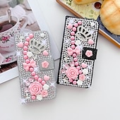 cheap iPhone Cases-Phone Case For Samsung Galaxy iPhone 16 iPhone 15 Pro Max Plus iPhone 14 13 12 11 Pro Max Plus Mini SE Wallet Case for Women Girl with Stand Holder Magnetic Bling Glitter Shiny Flower Floral TPU
