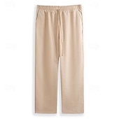 cheap Holiday-Men&#039;s Linen Pants Trousers Summer Pants Pocket Drawstring Plain Comfort Breathable Ankle-Length Casual Daily Going out Simple Casual Black White Micro-elastic