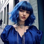 abordables Perruques de fête-perruques courtes pour femmes perruque bob ondulée avec frange cheveux synthétiques de longueur moyenne vague d&#039;eau racines foncées perruque carnaval cosplay perruques de fête