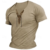 economico magliette di base-Per uomo Maglietta Maglia Henley Manica Corta Scollo a V Primavera &amp; Estate Semplice Moda Designer Essenziale Allacciato Vacanza Streetwear Uscire Esercito verde Grigio scuro Nero Maglietta Top per